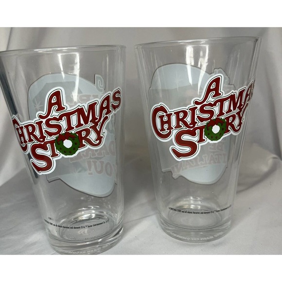 A Christmas Story Movie Pair of 2 16 oz Pint Glasses Christmas Party Barware - Picture 2 of 5
